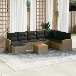MAISON EXCLUSIVE - Salon de jardin 9 pcs avec coussins gris résine tressée