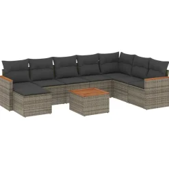 MAISON EXCLUSIVE - Salon de jardin 9 pcs avec coussins gris résine tressée