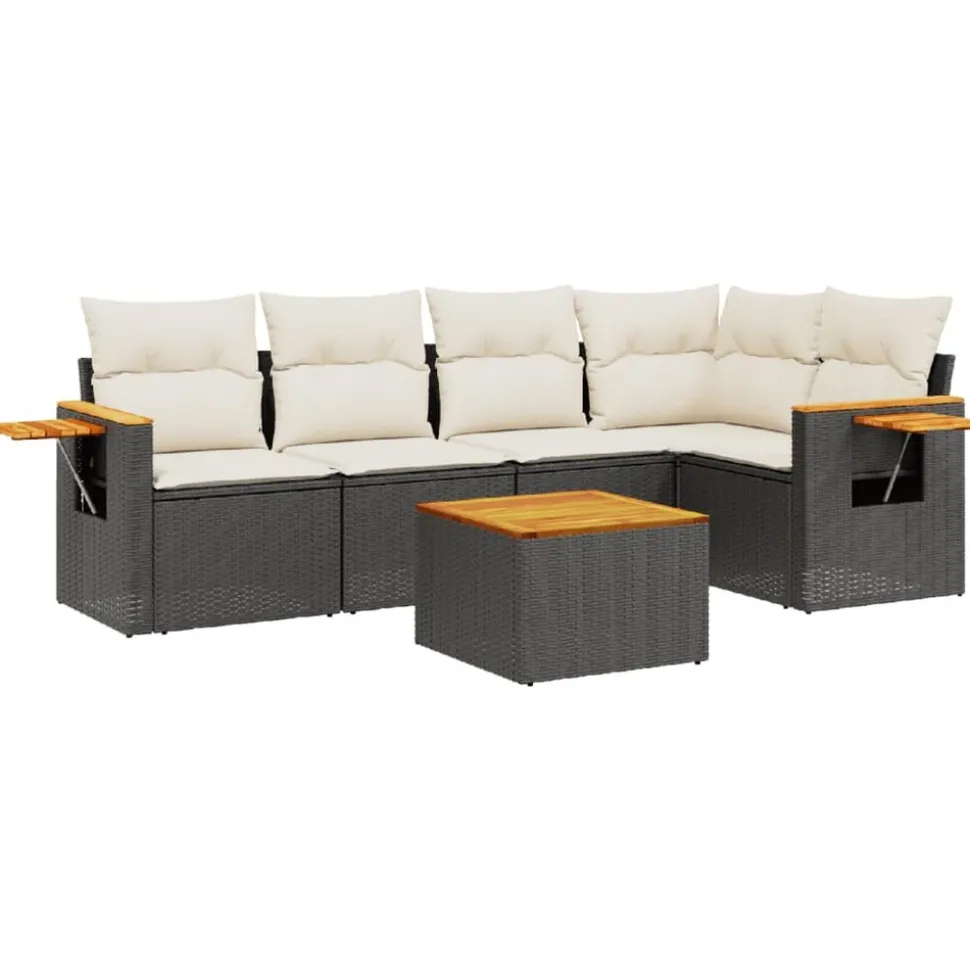 MAISON EXCLUSIVE - Salon de jardin 6 pcs avec coussins noir résine tressée