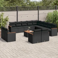 MAISON EXCLUSIVE - Salon de jardin avec coussins 14 pcs noir résine tressée