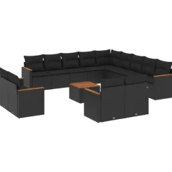 MAISON EXCLUSIVE - Salon de jardin avec coussins 14 pcs noir résine tressée
