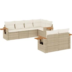 MAISON EXCLUSIVE - Salon de jardin avec coussins 7 pcs beige résine tressée