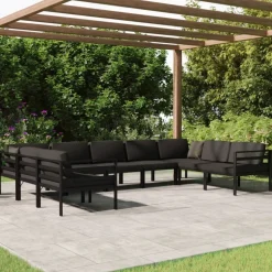 MAISON EXCLUSIVE - Salon de jardin 9 pcs avec coussins aluminium anthracite