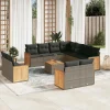 MAISON EXCLUSIVE - Salon de jardin avec coussins 12 pcs gris résine tressée