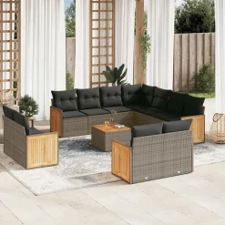 MAISON EXCLUSIVE - Salon de jardin avec coussins 12 pcs gris résine tressée