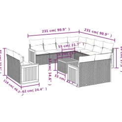MAISON EXCLUSIVE - Salon de jardin avec coussins 12 pcs gris résine tressée