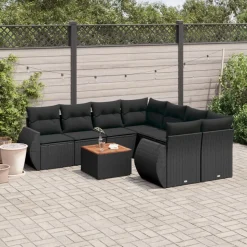 MAISON EXCLUSIVE - Salon de jardin 9 pcs avec coussins noir résine tressée
