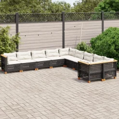 MAISON EXCLUSIVE - Salon de jardin 10 pcs avec coussins noir résine tressée