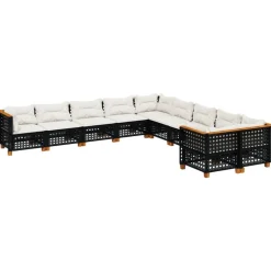 MAISON EXCLUSIVE - Salon de jardin 10 pcs avec coussins noir résine tressée