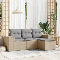 MAISON EXCLUSIVE - Salon de jardin avec coussins 4 pcs beige résine tressée