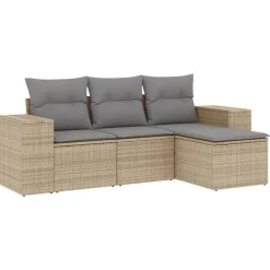 MAISON EXCLUSIVE - Salon de jardin avec coussins 4 pcs beige résine tressée