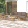 MAISON EXCLUSIVE - Salon de jardin 6 pcs avec coussins taupe bambou