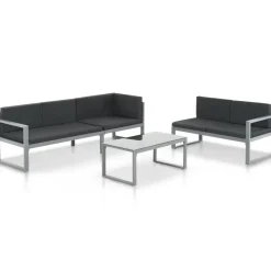 MAISON EXCLUSIVE - Salon de jardin 3 pcs et coussins aluminium noir