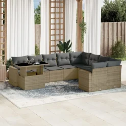 MAISON EXCLUSIVE - Salon de jardin avec coussins 10 pcs beige résine tressée