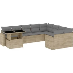MAISON EXCLUSIVE - Salon de jardin avec coussins 10 pcs beige résine tressée