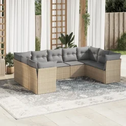 MAISON EXCLUSIVE - Salon de jardin avec coussins 9 pcs beige résine tressée