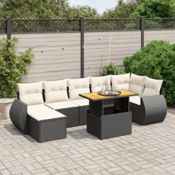 MAISON EXCLUSIVE - Salon de jardin 8 pcs avec coussins noir résine tressée