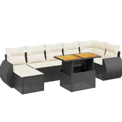 MAISON EXCLUSIVE - Salon de jardin 8 pcs avec coussins noir résine tressée