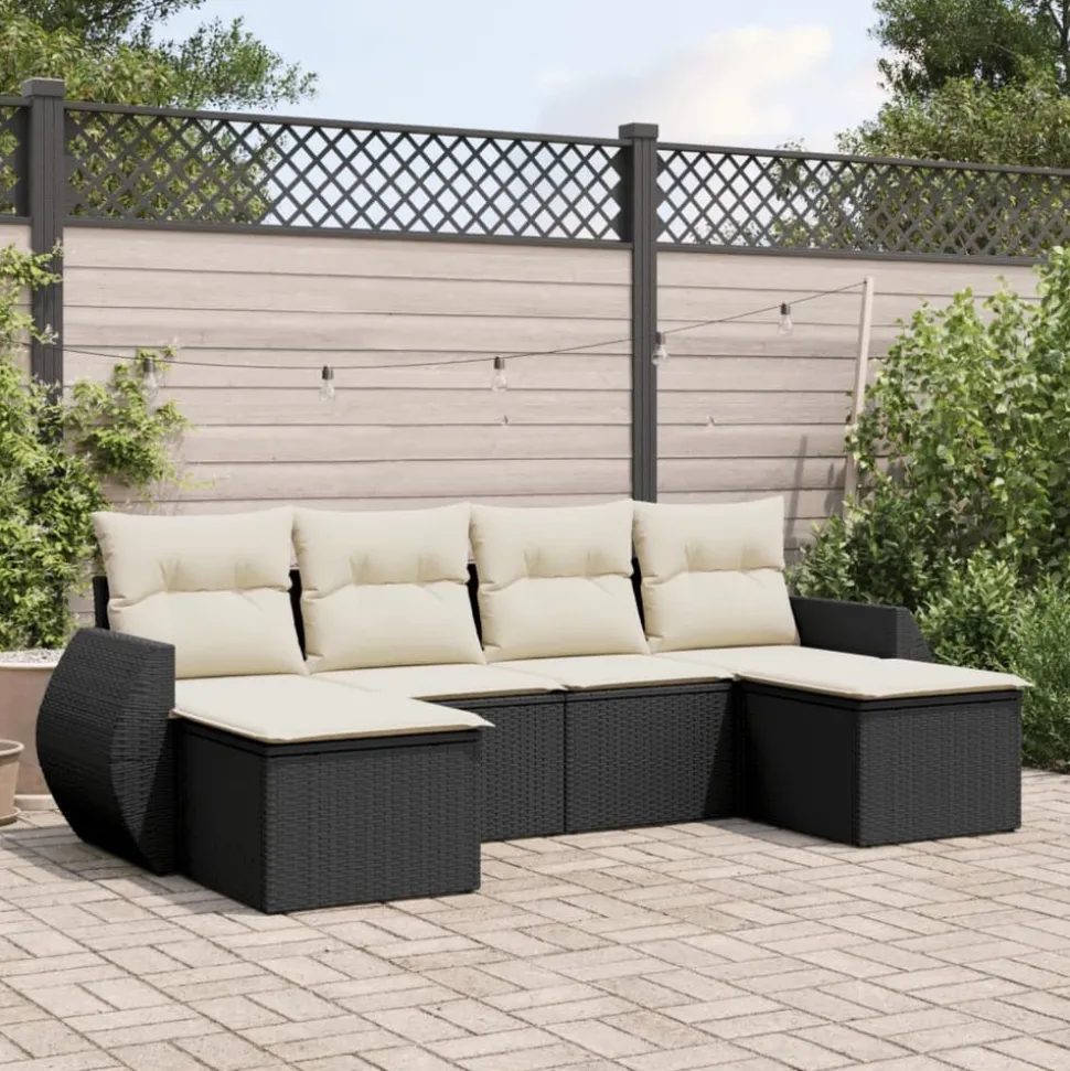 MAISON EXCLUSIVE - Salon de jardin 6 pcs avec coussins noir résine tressée