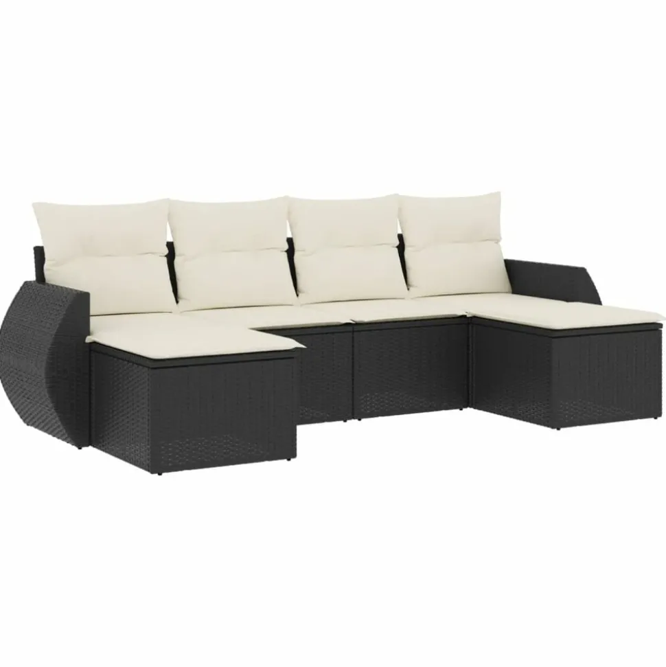 MAISON EXCLUSIVE - Salon de jardin 6 pcs avec coussins noir résine tressée