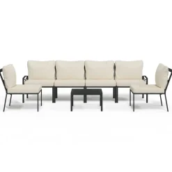 MAISON EXCLUSIVE - Salon de jardin 7 pcs avec coussins sable acier