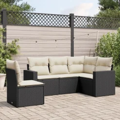 MAISON EXCLUSIVE - Salon de jardin 5 pcs avec coussins noir résine tressée