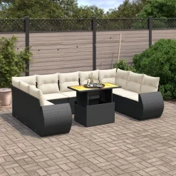MAISON EXCLUSIVE - Salon de jardin 10 pcs avec coussins noir résine tressée