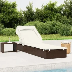 MAISON EXCLUSIVE - Transat avec toit pliable marron 213x63x97 cm résine tressée