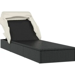 MAISON EXCLUSIVE - Transat avec toit pliable noir 213x63x97 cm résine tressée