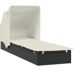 MAISON EXCLUSIVE - Transat avec toit pliable noir 213x63x97 cm résine tressée