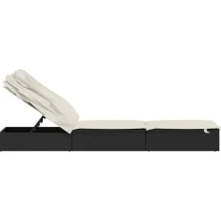 MAISON EXCLUSIVE - Transat avec toit pliable noir 213x63x97 cm résine tressée