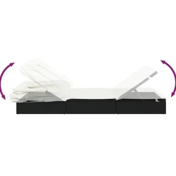 MAISON EXCLUSIVE - Transat avec toit pliable noir 213x63x97 cm résine tressée