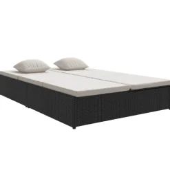 MAISON EXCLUSIVE - Transat convertible avec coussins résine tressée noir