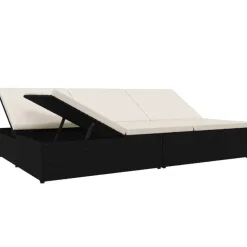 MAISON EXCLUSIVE - Transat convertible avec coussins résine tressée noir