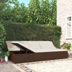 MAISON EXCLUSIVE - Transat convertible avec coussins résine tressée marron