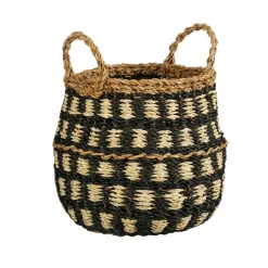 MICA - Panier rond Dustin, en zostère, coloris noir - H.30xD.26cm