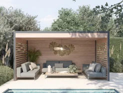 MON CHALET DE JARDIN - Pergola bois & Aluminum DESIGN 15m2 - Bois Douglas épaisseur 55mm - Toiture Bacacier avec voliges ss toiture