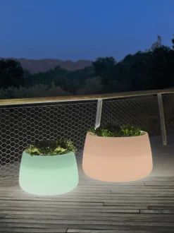 NEWGARDEN - Pot lumineux camelia 60 solaire+batterie rechargeable led rgb avec télécommande ø59x39cm