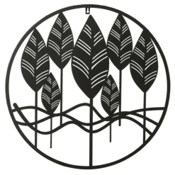 PARIS PRIX - Décoration murale en métal "feuilles" 60cm noir