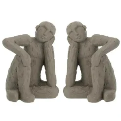 PARIS PRIX - Lot de 2 serre-livres en ciment "assis" 25cm gris