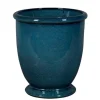 PASSION FOR POTTERY - Pot de fleurs émaillé Shanghai 13-01OB, coloris bleu oc - D.28xH.30cm
