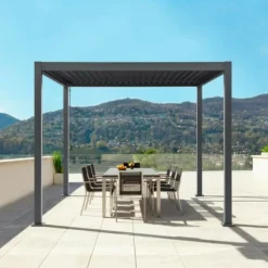 Pergola bioclimatique gaya - structure en aluminium et en acier - 290x290xh240 cm - gris