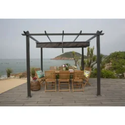 Pergola kiba avec toit déroulant - gris - 3 x 3 m