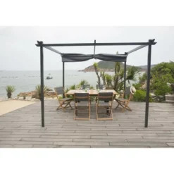 Pergola kiba avec toit déroulant - gris - 3 x 3 m
