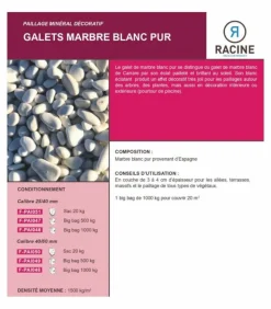 RACINE - Galet marbre blanc pur 25-40mm, filet de 20 kg - f-pai051