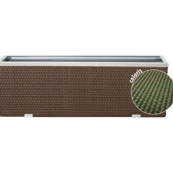 RATTAN ART - Jardinière en résine tressée avec cadre en aluminium 98 x 25 x 34 cm vert