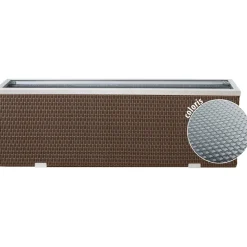 RATTAN ART - Jardinière en résine tressée avec cadre en aluminium 98 x 25 x 34 cm gris clair