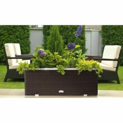 RATTAN ART - Jardinière en résine tressée avec cadre en aluminium 98 x 25 x 34 cm noir
