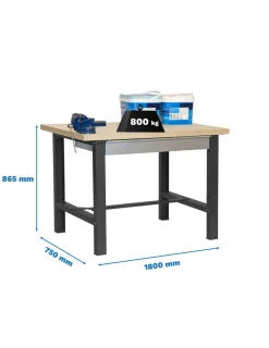 SIMONRACK - Etabli simonwork bt6l mdf 1box 1800x750 antracite/bois - 865x1800x750 600kg - simonrack
