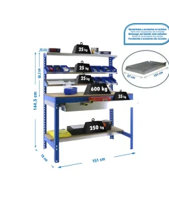 SIMONRACK - Etagère basse banc de travail simonwork bt1 box 1500 bleu/bois - 1445x1510x760 600kg - simonrack